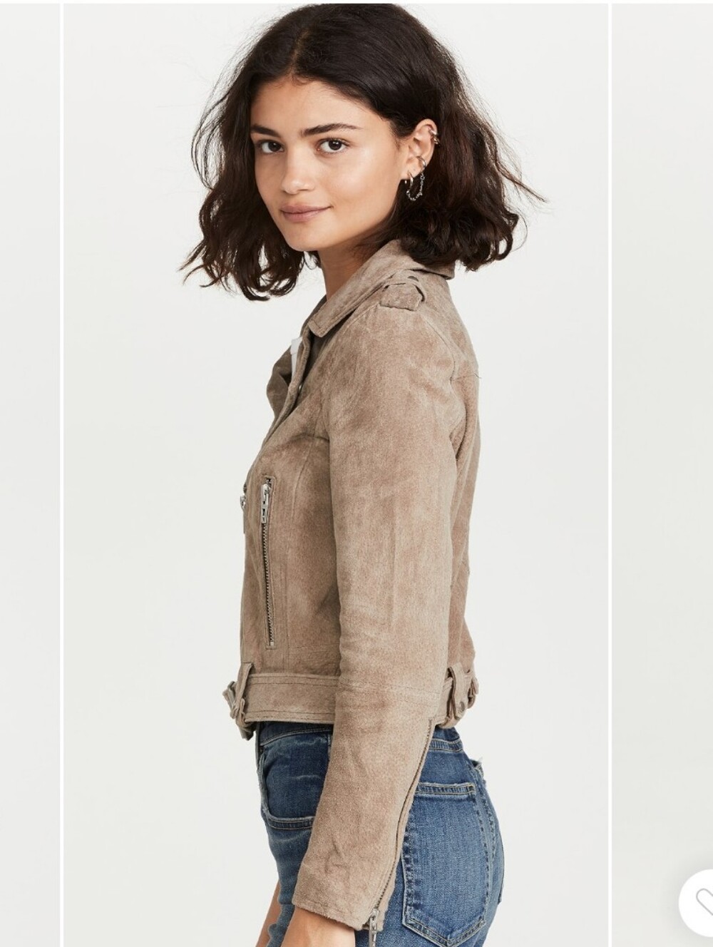 NWT 100% Suede Cropped Moto Jacket - Taupe - Picture 3 of 7